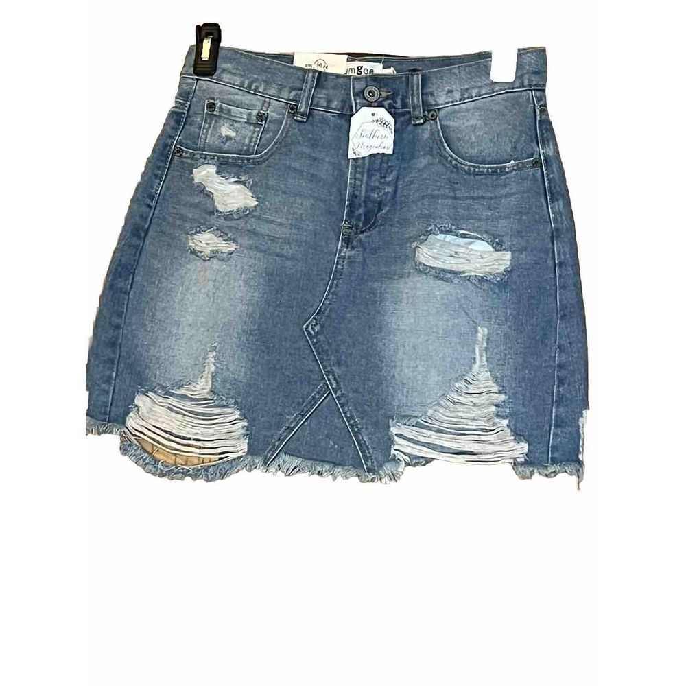 NWT Umgee Distressed‎ Dark Wash Blue Denim Jean Skirt Size Medium(Waist 28/30)